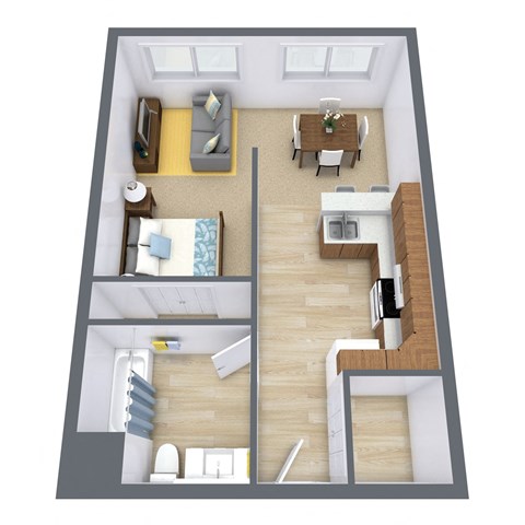 Bayview Apartments in Fargo, ND | Efficiency Floor Plan 01A
